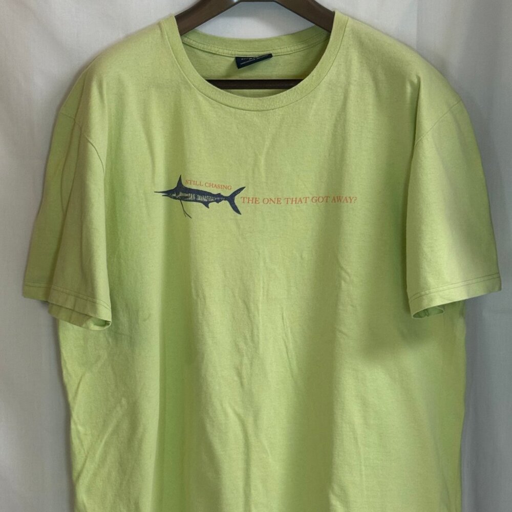VTG Nautica Men's "The One That Got Away" Crew Neck T-Shirt - Yellow Green - XXL